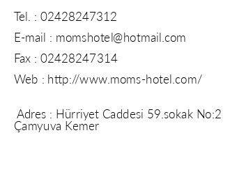 Moms Hotel iletiim bilgileri